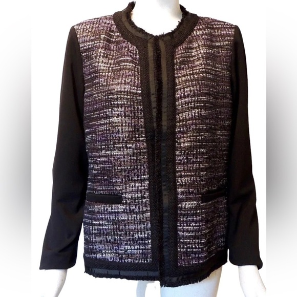 Chico's Purple Black Tweed Jacket Size 1 (8/10) NWT - Picture 1 of 9